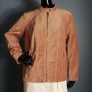 Westport Tan Suede Jacket Quilted Shoulder Zip Closure Size 1X